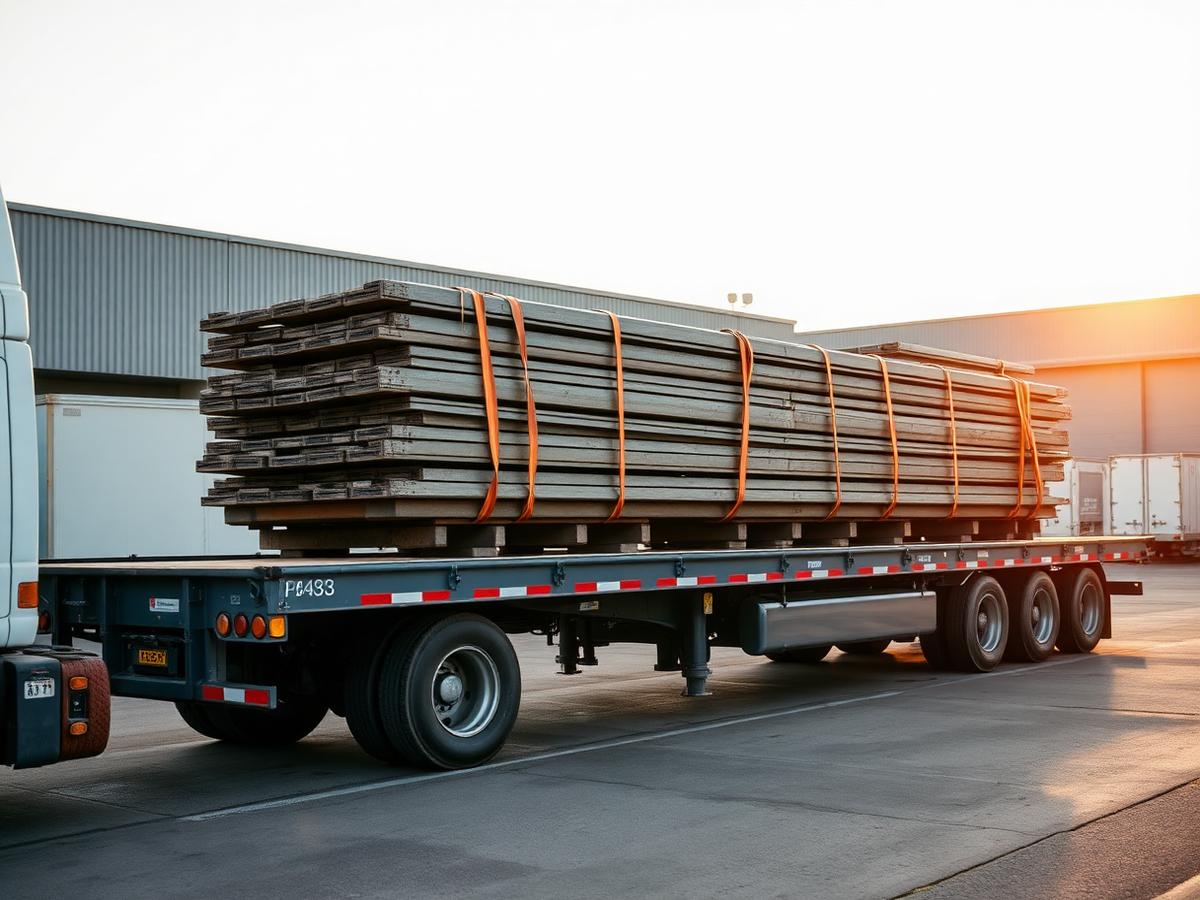 Palletized freight strapped and secured for transport